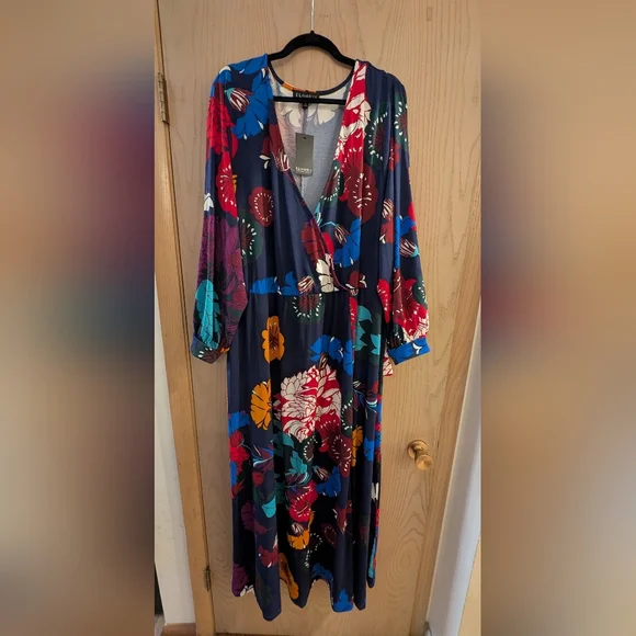 NWT Eloquii Maxi Multicolor Floral Long Sleeve Dress - Picture 1 of 4